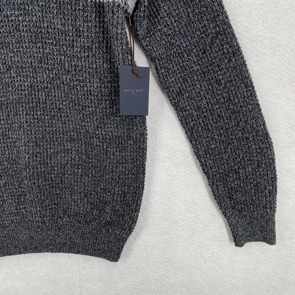 NEW Day & Age Henley Knit Sweater Mens LARGE Pullover Fisherman Waffle Knit Gray - Picture 3 of 15